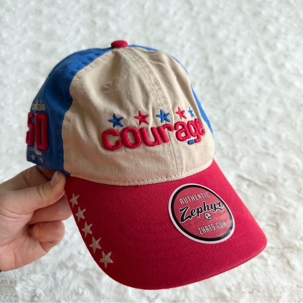 Washington Capitals Hat Cap Adult OS Red Blue Courage 50th Season NHL Hockey NWT